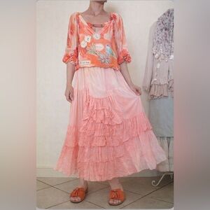 MP style salmon color ruffled Maxi Skirt